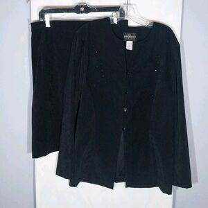 John Roberts 2 PC Suit 16 Black Faux Suede Knee-length Skirt Embellished Blazer